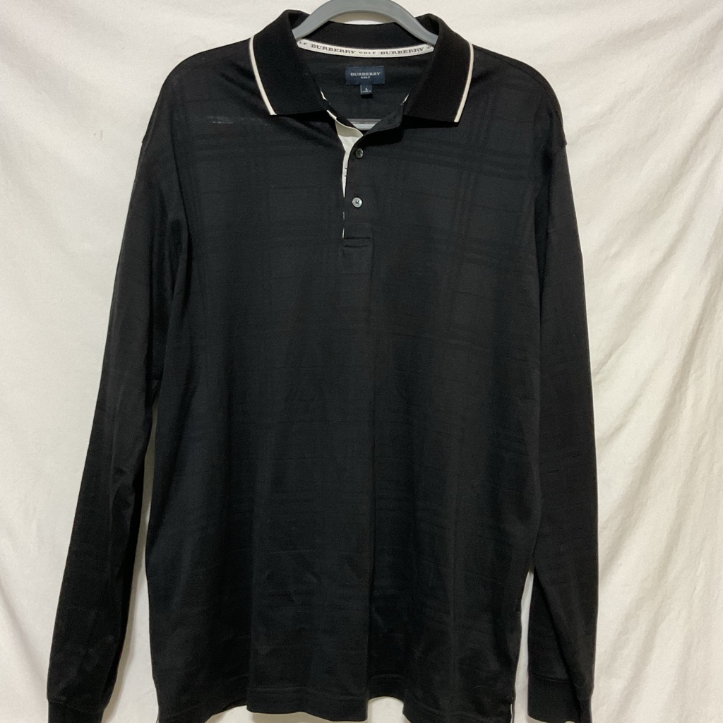 Burberry Men’s Black Long Sleeve Polo Golf Shirt Sz L New